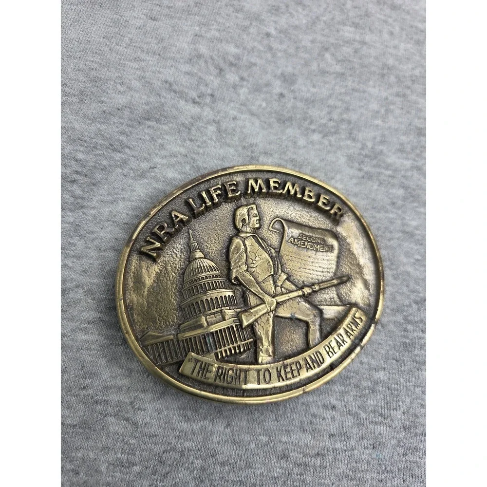 Bronze NRA Lifetime Member Belt Buckle Heavy Gun Rights Collectible